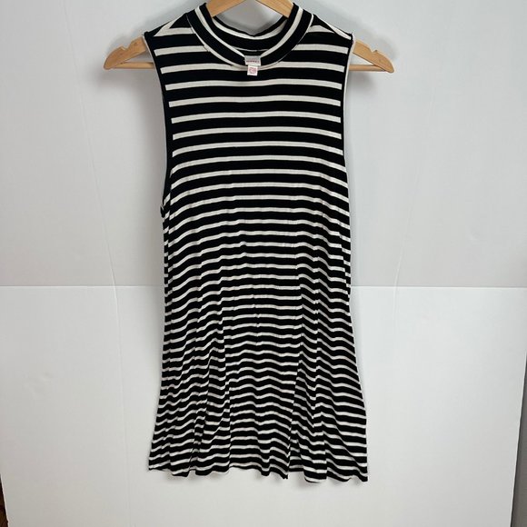 Bongo High Neck Shift Jersey Dress Black White Stripe Size Small - Picture 4 of 4